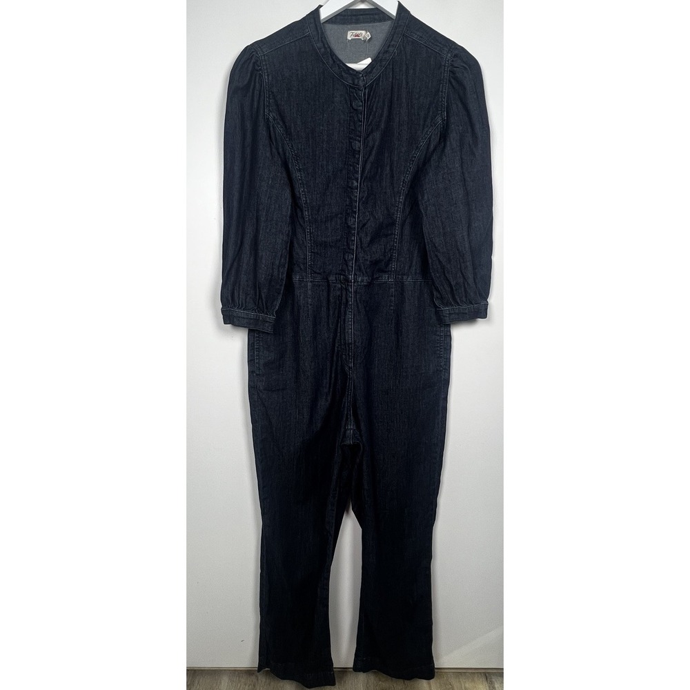 Faherty Charlotte Denim Jumpsuit Dark Wash Size Medium NWOT **Missing Belt** - Picture 3 of 15